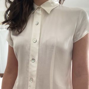 White Short Sleeve Button Up Blouse. Size Small. Brand is Moda Int’l